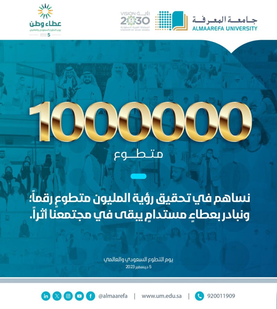 @almaarefa:-شكرا-لمنسوبي-وطلبة-#جامعة-المعرفة-…
جسدتم-التطوع-قيمة-راسخة،-فعُرفت-جامعتنا-بالعطاء-رائدة.

#يوم-ا